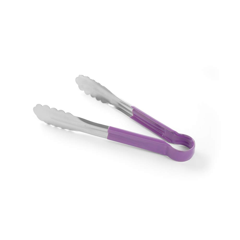 HENDI Servierzange HACCP, Griff PVC beschichtet in den HACCP farben, Küchenzange, Lebensmittel Zange, Grillzange, Kochzange, 300mm, Edelstahl, Violett, 50 Stück