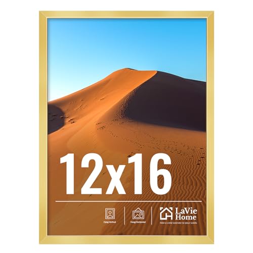 Image of LaVie Home 12x16 Picture Frame for Wall Display, 12x16 Gold Picture Frame with HD Plexiglas, 12 x 16 Poster Frame 1 Pack, Display Frame for Vertical or Horizontal, Classic Collection