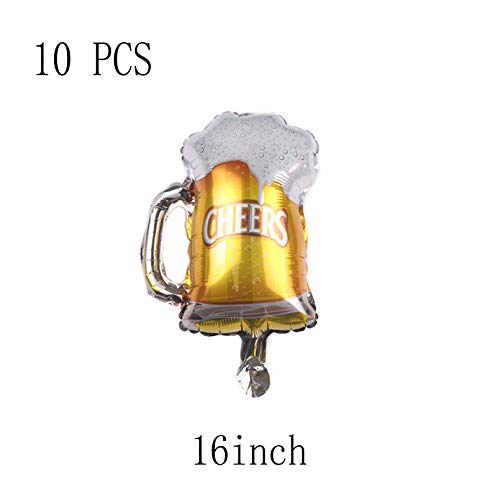 Image of 10 Pcs Beer Mug Cheers Foil Balloons Gold 16 Inch Mylar Balloon Beer Theme Party Decoration