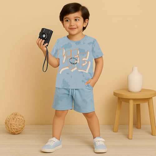 Image of Kidbea Kids Cotton T-Shirt and Shorts Set | Soft Breathable Co-Ord Outfit for Boys | Trendy & Stylish Summer Wear | Boys Clothing Set