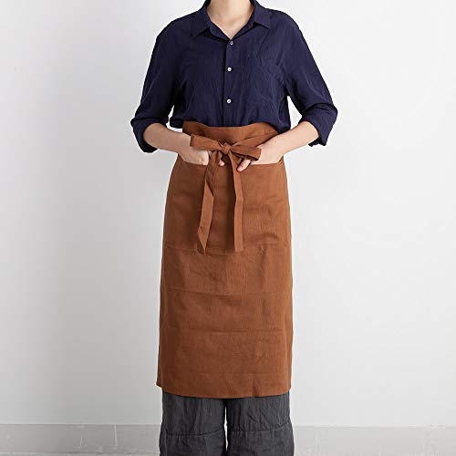 Atlinia Linen Apron Chef Apron Half Waist Apron With 2 Pockets Bistro Cafe Brown Apron #TOP12