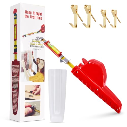 Image of Picture Hanging Tool with Level,Hang o Matic Picture Hanger Measuring Tape,Picture Leveling and Hanging Tool with 30lb and 50lb Picture Hangers