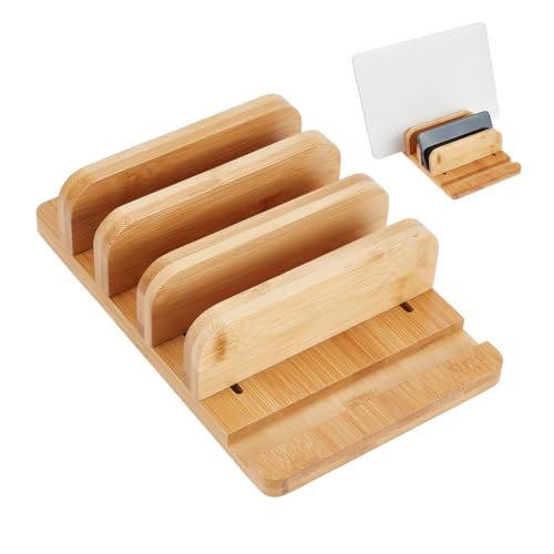 BENECREAT 9.8x6.3x2.5 Inch Vertical Laptop Stand, Wooden Desk Stand with Wide Compatibility & DIY Assembly Kit, Adjustable Dock Laptop Holder for Pad, Phone, Tablet