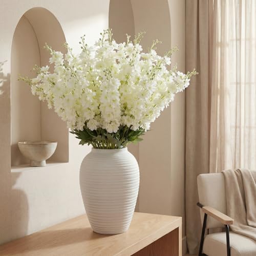 Suncalla 20 Pcs Delphinium Artificial Flowers - 33.5 Long Stem Faux Flower Bulk - Fake Silk Delphinium Look Real Larkspur Flower for Wedding Home Tall Vase Table Decor(White)