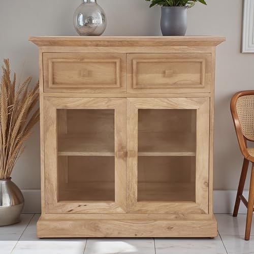 Image of The Attic Ardenwood Classic Glass Door Sideboard,Wooden Sideboard Cabinet,Natural Glass