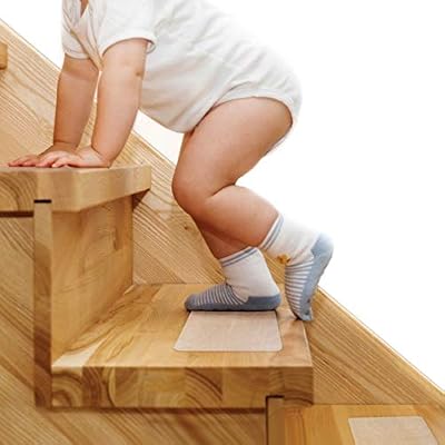 Butizone Non Slip Stair Treads 32"x4", Clear Anti Slip Strips for Wooden Steps Indoor, Transparent and Waterproof Grip Tape, Safety for Elderly, Children, and Dogs,18-Pack