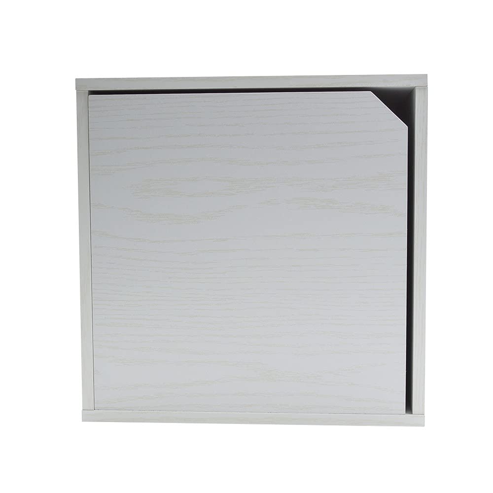 Mediawave Store - Cubo Modulare Libreria Cemento Frassinato Anta Apribile CUBE STACK 13232, per Spazi Interni, Mensola da Parete per Ingresso, Soggiorno, Camera da letto, Cameretta (Bianco)