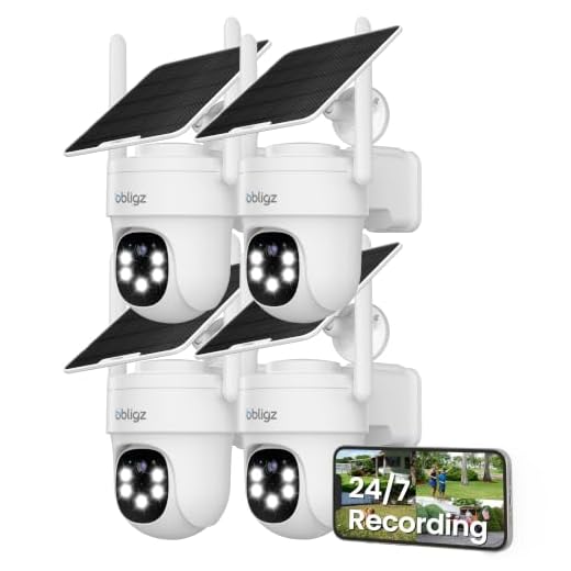 obligz Solar Camera Security Outdoor - AOV 24/7 Recording Security Cameras Wireless Outdoor with 360° View, Human Auto Tracking, 2K Night Vision, Compatible with Alexa/Google Assistant (4 Pack)