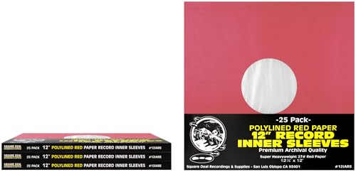 12 Premium Red Polylined Record Inner Sleeves - Archival Quality, Heavyweight Paper & Plastic...