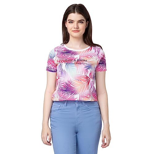 Image of Spykar Printed Blended Round Neck Women's Regular Fit Top