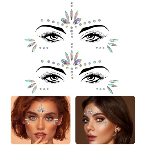 👑 Materiali di alta qualità --- I nostri adesivi con strass per il viso sono realizzati con strass bianchi sicuri e di alta qualità. Nessun odore, sicuro per la pelle, può essere utilizzato su fronte, guance e occhi, adatto a uomini, donne e bambini.