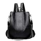 Mochila Feminina Moda Mochila de Grande Capacidade Viagem Mochila Mulheres de Couro PU Macio Multifuncional Anti-roubo Bolsa de Ombro (Preto)