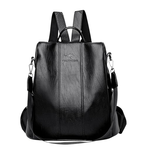 Mochila Feminina Moda Mochila de Grande Capacidade Viagem Mochila Mulheres de Couro PU Macio Multifuncional Anti-roubo Bolsa de Ombro (Preto)