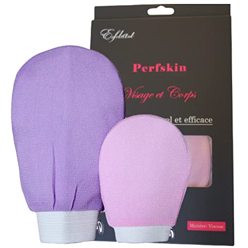 2 pièces Gant Exfoliant Perfskin (Visage & Corps), Gant de crin, Gant de Kessa, Pour Femme et Homme, Elimine peaux mortes/oranges, poils incarnés, Nettoie et Purifie la peau en profondeur SANS produit