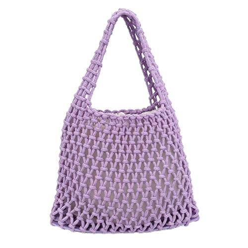 Image of Mini Clutch Handbag Fishing Net Bucket Bag Cotton Rope Crochet Drawstring Woven Beach Bag Small Tote for Women Girls