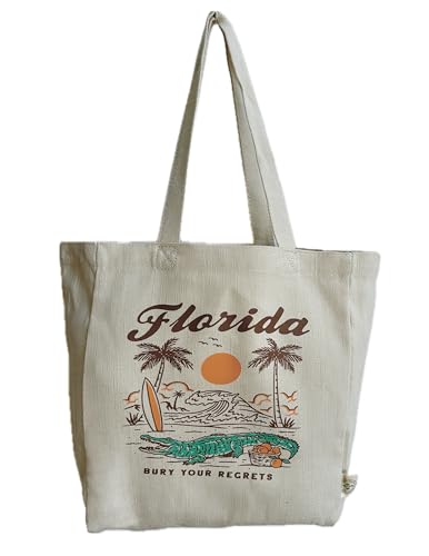 Ink Trendz Florida Bury Your Regrets 10oz. Vintage Natural Hemp CanvasHemp Tote With Inner Zipper Pocket Alligator Orange Grove Tote Work, Beach, Shopping