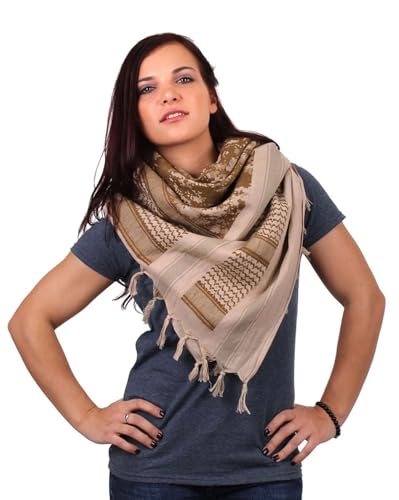 Image of Cotton Shemagh Keffiyeh Scarf - Lightweight Tactical Desert Head Neck Wrap, Sun Protection Outdoor Scarf for Summer Hiking