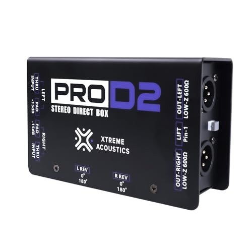 Image of Xtreme Acoustics DI2 Pro - Professional Audio Passive Stereo Direct Box | Dual Channel 1 /4 inch Input | Dual Channel Balanced XLR Output | Low Distortion | (Black)