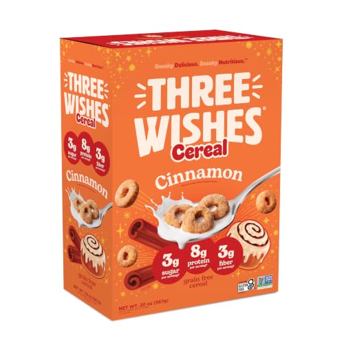 Three Wishes Gluten Free Protein Cereal, Grain Free, Vegan, Cinnamon 1box