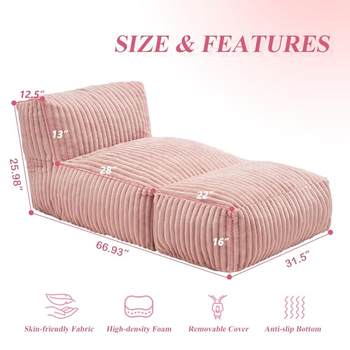 Hobestluk Big Bean Bag Lounger Chairs Large Beanbag Chair for Adults Bean Bag Sofa with Memory Foam Filled for Living Room, Bedroom or Balcony (Stripe Pink)