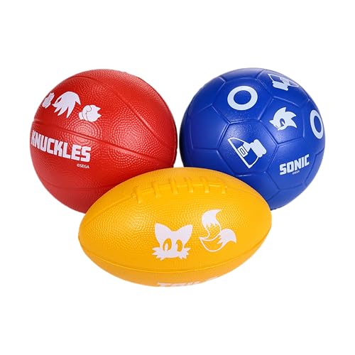 Voyager Sonic the Hedgehog Foam Ball Set for Kids, Includes Sonic Soccer Ball Tails Football Knuckles Basketball, Soft Indoor Outdoor Sports Play Balls with Extra Grip (3 Pack)