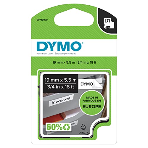 DYMO D1 étiquettes autocollantes 19mm rouleau impression vert sur noir