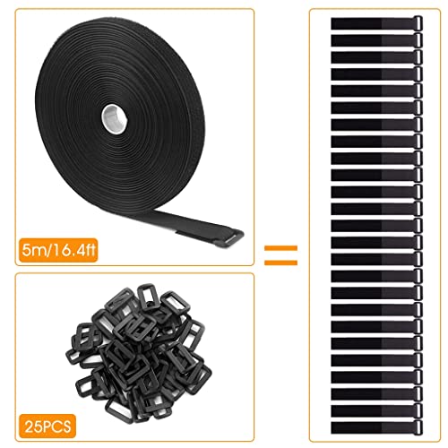 Image of HASTHIP Cable Organiser, Cable Ties Strap, Adjustable Multipurpose Hook and Loop Securing Straps for Wire Tie Curtain Marker Straps Belts, 5m+25 Plastic Buckles