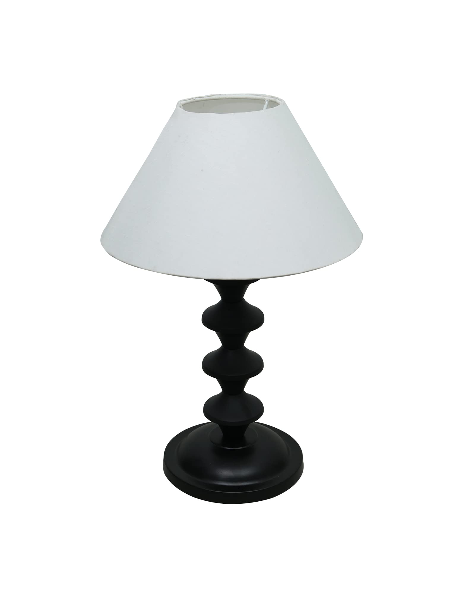 Homesake® Black Pillar Table Lamp with Cone Fabric Shade, E 27 Holder, Table Lamp, Modern Bedside Nightstand, Lamps | Desk Accessories | Metal Base for Bedroom, Home Office, Living Room (White) - Image 5 thumbnail