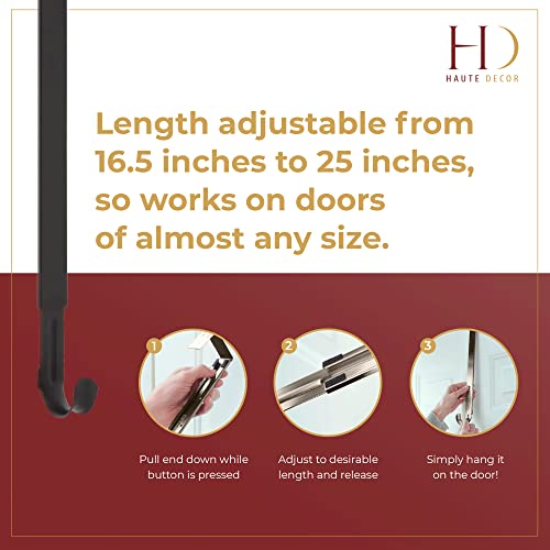 Haute Decor Adapt Adjustable Length Wreath Hanger - Matte Black Metal - Holds Up To 20 Lbs. - Over The Door Wreath Hanger For Year-Round Indoor And Outdoor Use #TOP1