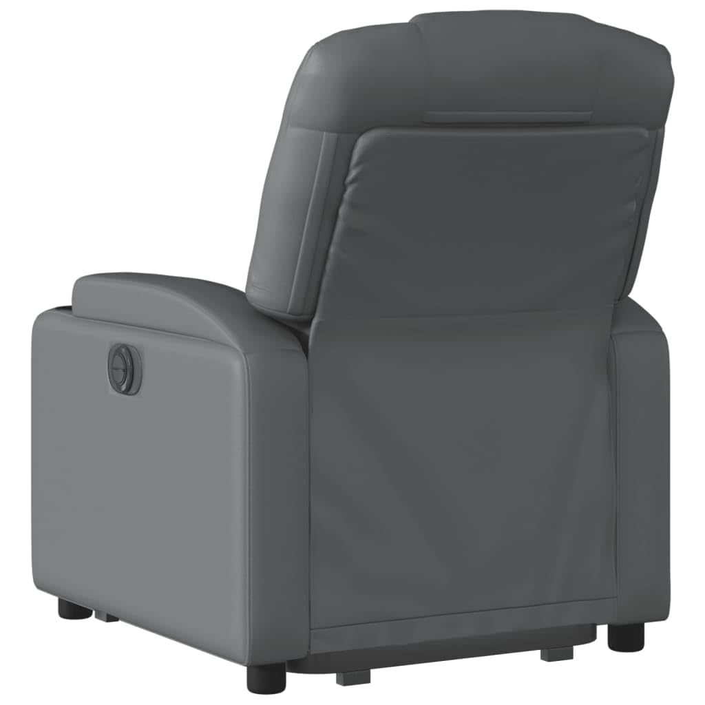 Sillón de relax eléctrico con ayuda para levantarse en piel sintética gris, 1 pieza, con función reclinable eléctrica hasta 135 grados, cómodo asiento y reposabrazos, práctico