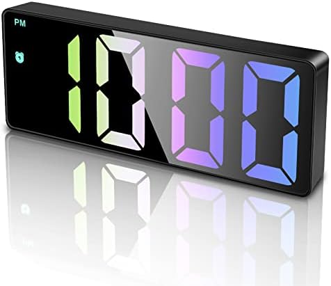 zerotop Digital Alarm Clock, 6.5" LED Colorful Display Digital Battery/USB Alarm Clocks Bedside with Date Calendar Temperature Snooze 3 Level Brightness Voice Control for Bedroom Living Room (Black)