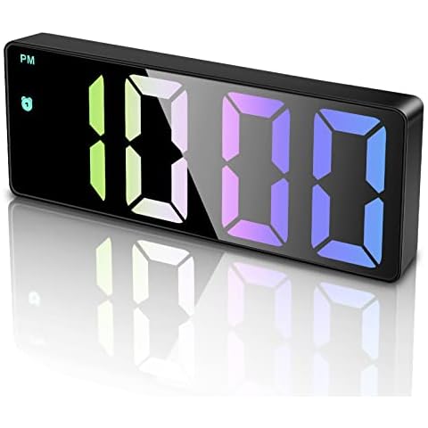 zerotop Digital Alarm Clock, 6.5" LED Colorful Display Digital Battery/USB Alarm Clocks Bedside with Date Calendar Temperature Snooze 3 Level Brightness Voice Control for Bedroom Living Room (Black) Cover
