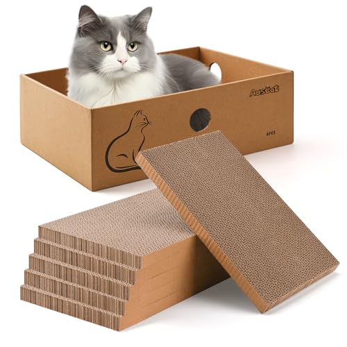 AUSCAT 猫 爪研ぎ 段ボール つめとぎ 替え 6枚入り 猫ベッド兼用 ダンボール 箱 37×27×13CM