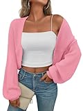 LILLUSORY Bolero Shrug Cropped Cardigan Sweater Fall Batwing Cute Casual Y2k Going Out Long Sleeve Open Front Knitted Sweaters 2025 Pink XL