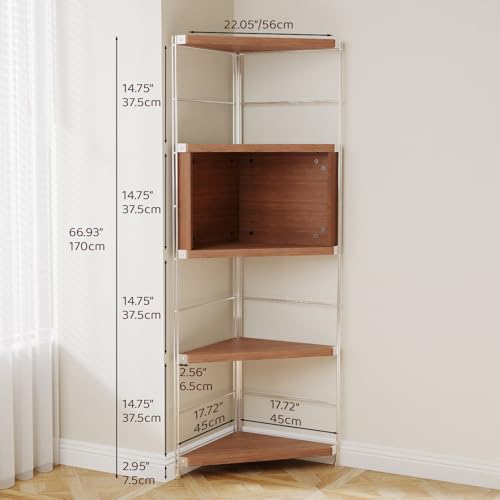 Image of 5-Tier Industrial Bookshelf, Wood and Metal Shelf Unit, Storage Bookcase