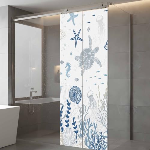 Window Privacy Film Frosted, Blue Coastal Static Cling miniatura 3