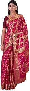 KISHORI Women's Tie-Dye Bandhani and Weave Banarasi Saree and Blouse Fabric (Rani) Price In India