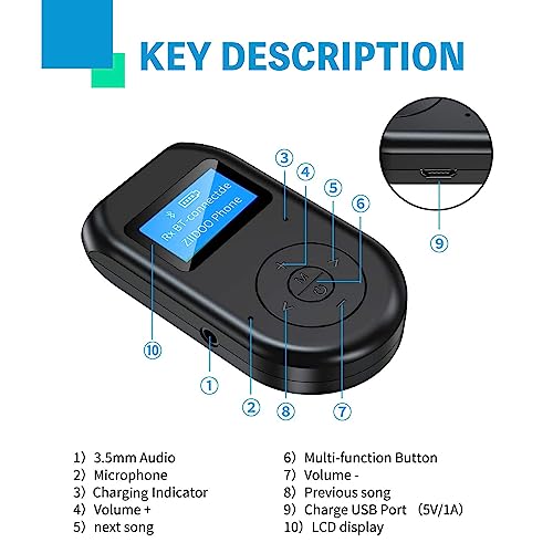 Bluetooth Transmitter Receiver, RIOUSV 4-in-1 Bluetooth 5.0 Visible Wireless Bluetooth Adapter with Display Screen, Low Latency Audio Adapter for TV/PC/Car/Home/Stereo System（Black） - Thumbnail 6