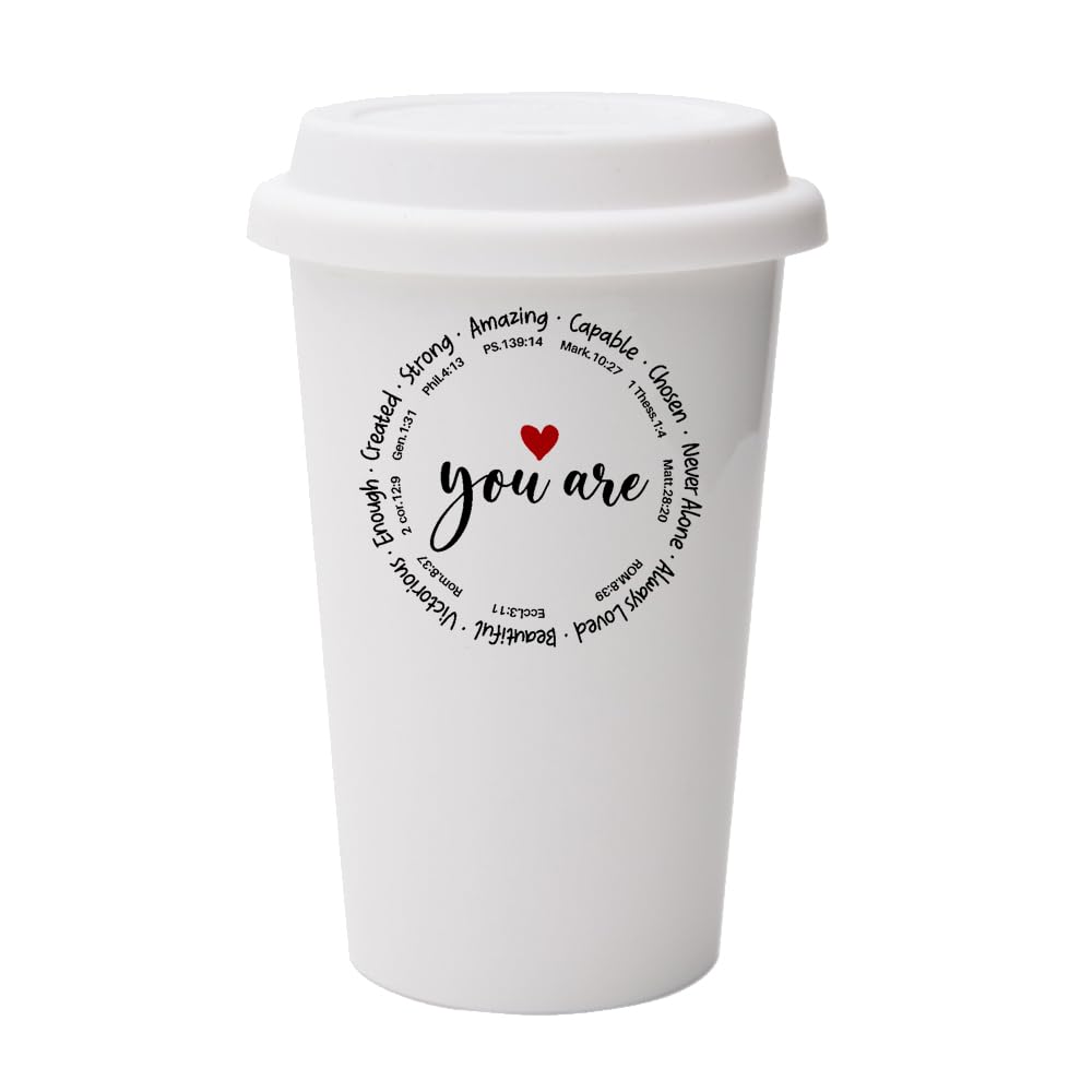 You are Amazing Mug, Christian Gifts for Women, Religious Gifts, White Ceramic Travel Mug with White Lid.