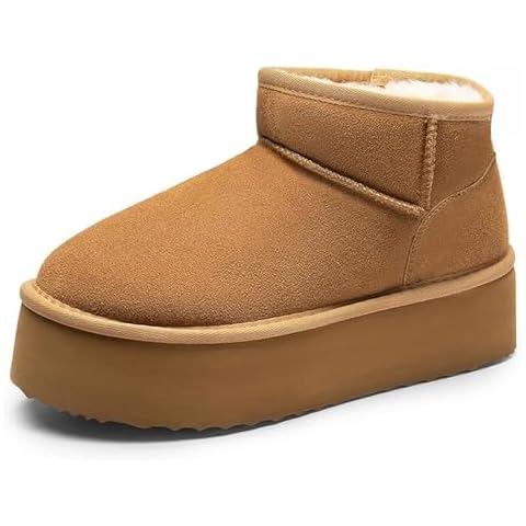 Platform Boots for Women Mini Boots Snow Boots for Women Faux Fur Lining Boots Winter Boots for Women Genuine Suede Platform Ankle Boots Lightweight Anti-Slip Winter Boots for Outdoor Indoor Cover