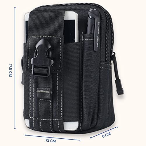 Image of Kraptick Multi-Purpose Water Resistant Waist Bag with Dual Compartment, Waist Bag Mobile Phone Holder, Waist Pack for Men, Women Camping Hiking Pouch (Black Grey & ACU Camouflage) (Combo of 2)
