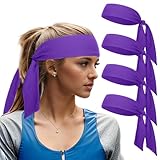 TopTie 4 Packs Tie Sweat Headbands for Men Women, Sport Headband Tie Back for Running Tennis Basketball-4 Purple