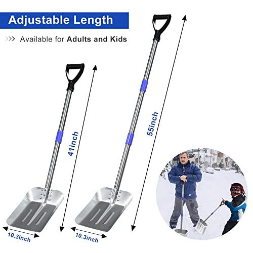 Snow Shovels For Snow Removal, 55 Inch Heavy Duty Adjustable Rustproof Aluminum Alloy Snow Shovel For Car, Driveway, Camping, Hiking #TOP3