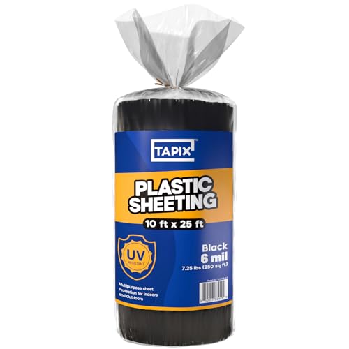 Plastic Sheeting (10' x 25') Long, 6 Mil (Black) - UV Protection Poly Sheeting Polyethylene Film, Heavy Duty Greenhouse Plastic Sheeting