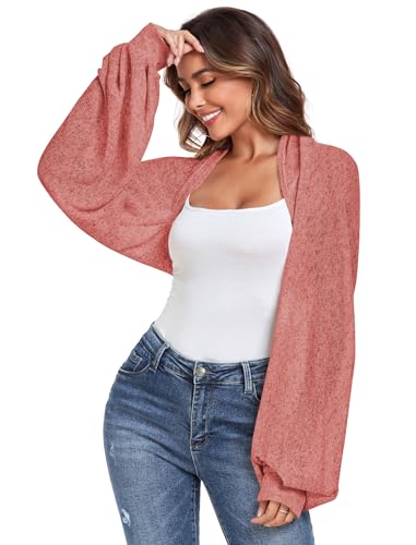 ZAFUL Women's Long Sleeve Open Front Knitted Crop Cardigan Sweater Shrug Pink 2XL — view 2