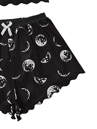 Sweatyrocks Women's Summer Strawberry Print Cami Top And Shorts Sleepwear Pajamas Set Moon Black M #TOP3