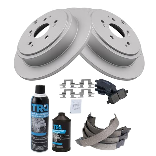 Image of TRQ Rear Brake Pad & Rotor Kit, with Chemical Kit Parking Brake Shoe Set Semi-Metallic Compatible with 2001-2006 Acura MDX