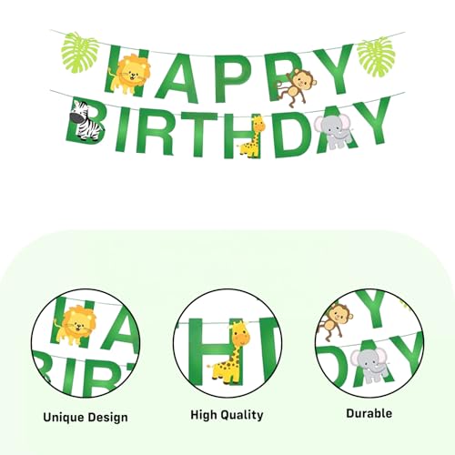 Image of Party Propz Jungle Theme Happy Birthday Decoration Kit - 86 Pcs Animal Foil Balloons for Birthday, Animal Eye Mask, Swirls, Happy Birthday Banner, Birthday Decor for Boy and Girl (Cardstock)