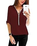 Saison: Das Oberteil Tunika damen Sommer Blusen kurz einfarbig shirt elegant tops V-Ausschnitt T-shirt ist super für Sommer und Herbst, angenehm zu tragen.