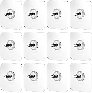 LongZYU 12Pcs Self Adhesive Hanging Nail 7x7cm Detachable Adhesive Screws Wall-Mounted Screw Hook Non-Trace No Drilling Waterproof Transparent Nail Free Wall Hook Seamless Screw for Bathroom Kitchen